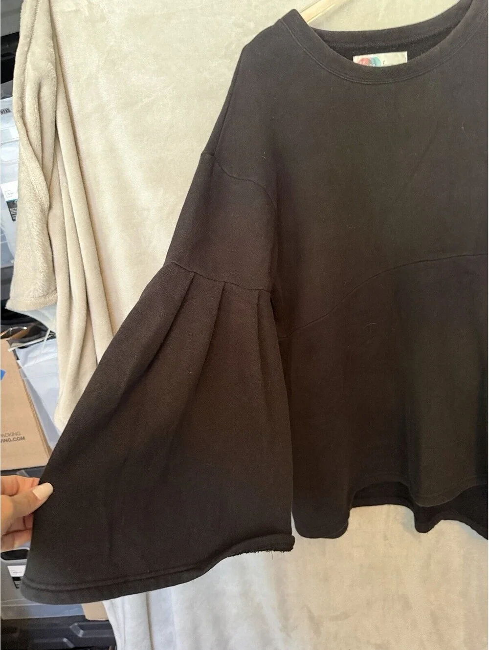 Free People Beach Sweatshirt Pleated Sleeves Oversized Size L